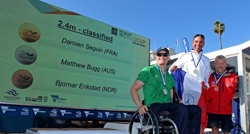 2.4m winners podium at ISAF Sailing World Cup Melbourne photo copyright Sport the library / Jeff Crow taken at Royal Melbourne Yacht Squadron and featuring the 2.4m class