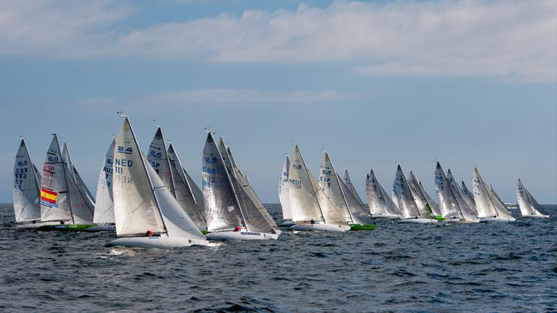 2,4mR fleet on day 2 of the Cork County Council IFDS Worlds 2013 photo copyright Robert Bateman taken at Kinsale Yacht Club and featuring the 2.4m class