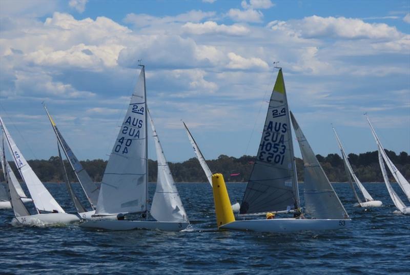 Peter Coleman AUS 1053 leading at the top mark in Race 8 - 2025 2.4mR Australian Championship Paynesville photo copyright Christie Arras, GLYC taken at Gippsland Lakes Yacht Club and featuring the 2.4m class