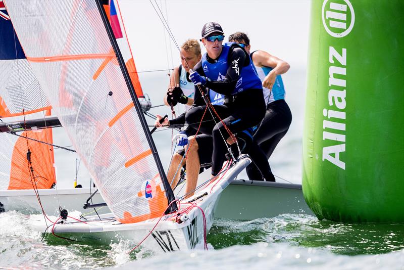 George Lee Rush / Seb Menzies (NZL)- Boys 29er - Allianz Youth World Sailing Championships - Day 5 - The Hague - July 2022 photo copyright Sailing Energy / World Sailing taken at Jachtclub Scheveningen and featuring the 29er class