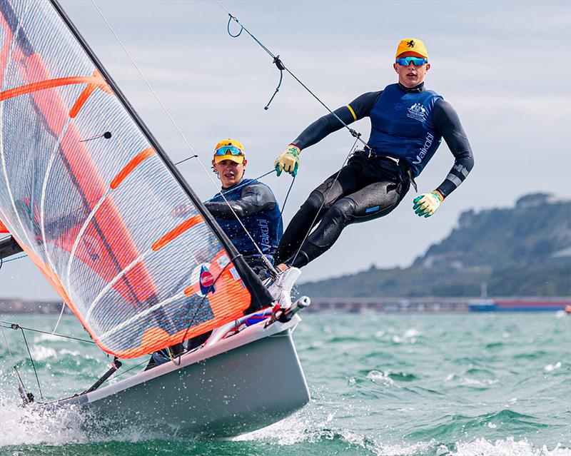 Jacob Marks and Ben Crafoord at the 2023 29er Worlds in Weymouth photo copyright Digital Sailing taken at Australian 18 Footers League and featuring the 29er class