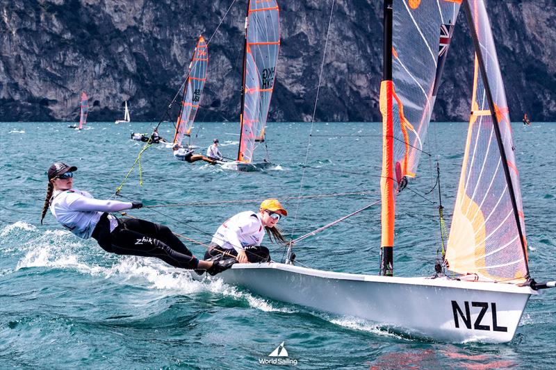 Bella Jenkins and Nicola Hume - NZL - Female Skiff - 29er - 2024 Youth World Sailing Championships - Lake Garda - Italy - July 2024 photo copyright Tamborini Alessio taken at Takapuna Boating Club and featuring the 29er class