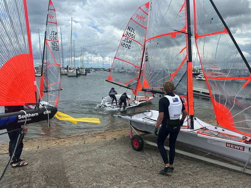 The New Zealand crews launch on Day 3 - 29er class Kielerwoche 2025 photo copyright NZ 29er Assoc taken at Wakatere Boating Club and featuring the 29er class