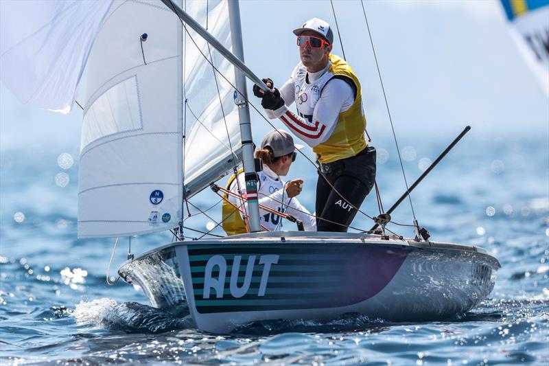 Lara Vadlau & Lukas Maehr (AUT) in the Mixed Dinghy at Paris2024 on August 6, 2024 in Marseille, France photo copyright World Sailing / Lloyd Images taken at  and featuring the 470 class