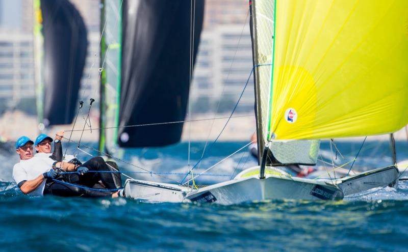 Gold for Great Britain's Dylan Fletcher and Stu Bithell at the 49er Worlds in Portugal photo copyright Maria Muina / www.sailingshots.es taken at Clube de Vela Atlântico and featuring the 49er class