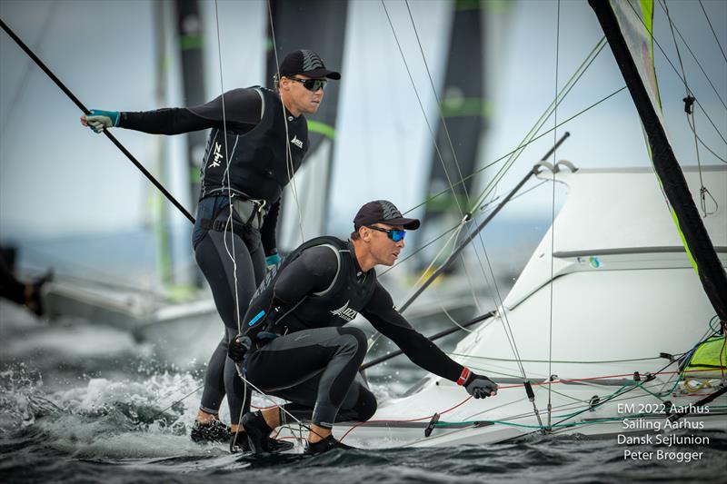 Isaac McHardie and William Mckenzie (NZL) - 2022 European 49er Championships, Aarhus Denmark, July 2022 photo copyright Peter Brogger taken at Sailing Aarhus and featuring the 49er class
