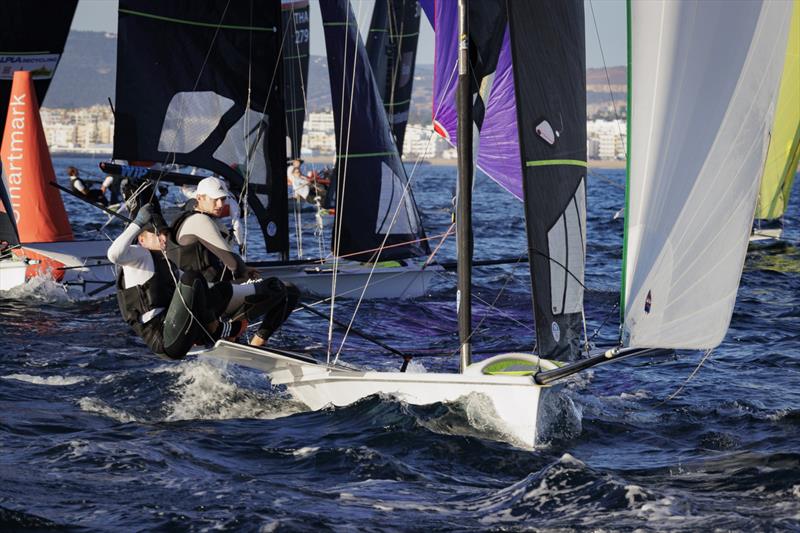 Sean Waddilove and Robert Dickson (IRL) competing in the Gold fleet final round at the 49er European Championships - photo © David Branigan / Oceansport