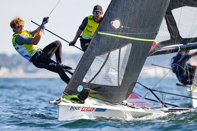 Danish dynamite Frederik Rask and jakob Precht Jensen lost the yellow jerseys for the overall 49er leaders on Monday at Kiel Week and will start day four as runners-up - photo © Christian Beeck