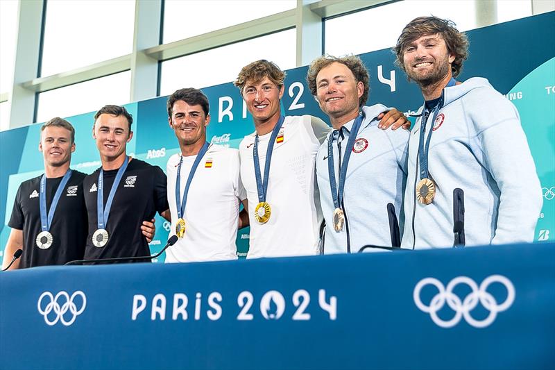 Medalists Media Conference - Mens Skiff  - Paris2024 Olympic Sailing Event - Marseille - August 2, 2024 photo copyright World Sailing / Lloyd Images taken at Royal Akarana Yacht Club and featuring the 49er class