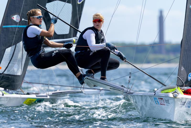 With a stellar day, local sailors Maru Scheel and Freya Feilcke moved up to the provisional podium in the 49erFX class - photo © Felix Diemer / Kieler Woche