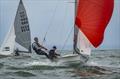 National Champions Mike Sims and Carl Gibbon approaching the downwind gate at the 2025 505 HISC Open © Peter Hickson