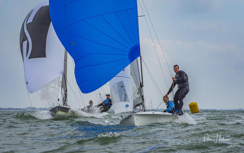 Rob Gullan and Paul Childs leading Hyde Sails Ben McGrane and James Ross race 1 of the 2025 505 HISC Open photo copyright Peter Hickson taken at Hayling Island Sailing Club and featuring the 505 class