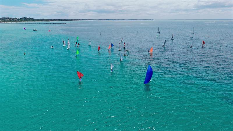 The Rye end of the startline just after the start with Tom Stuchbery Sailing on YouTube crossing the fleet in a 59er - photo © Capel Sound Invitational