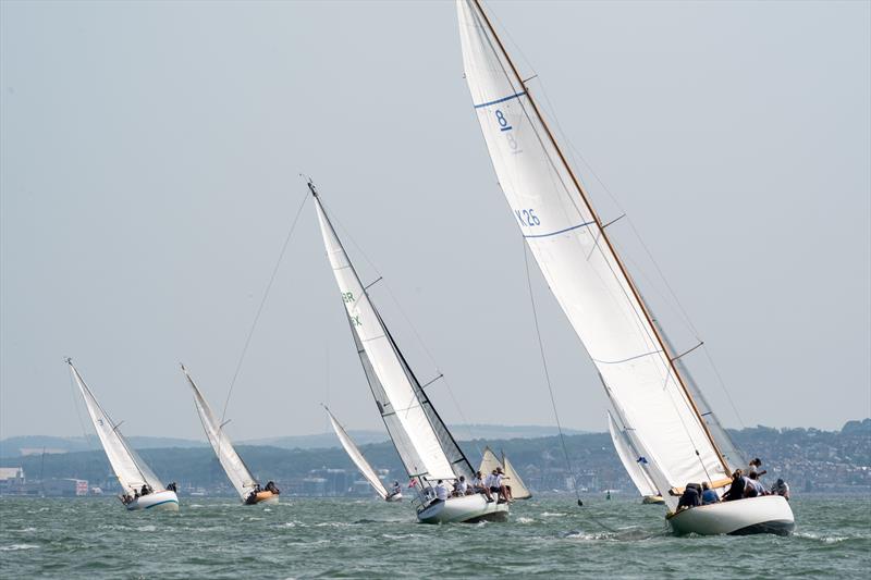 British Classic Week day 3 - Richard Haines' 8mR class Saskia (right) attempts to gain ground through the fleet - photo © Chris Brown / www.chrisbrownphotography.co.uk