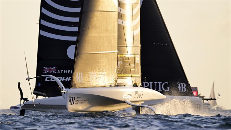 Swedish Challenge Women Team Powered by Artemis Technologies, crossing with Athena Pathway Women Great Britain during Puig Women's America's Cup Semi Final Race 4 - October 11, 2024 - photo © David Maynard / www.alleycatphotographer.com