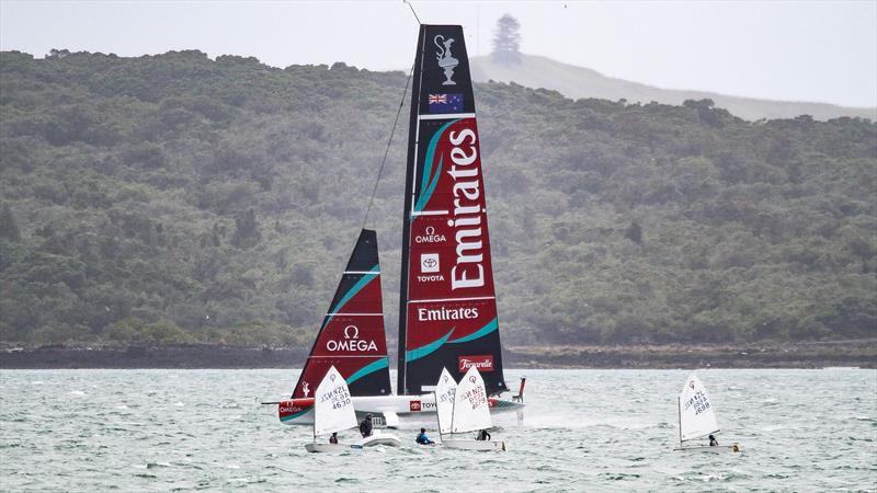 Emirates Team NZ and Optimists - AC40 - Waitemata Harbour - December 15, 2025 photo copyright Richard Gladwell - Sail-World.com/nz taken at Wakatere Boating Club and featuring the AC40 class