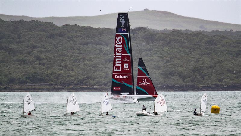 Emirates Team NZ and Optimists - AC40 - Waitemata Harbour - December 15, 2025 photo copyright Richard Gladwell - Sail-World.com/nz taken at Wakatere Boating Club and featuring the AC40 class