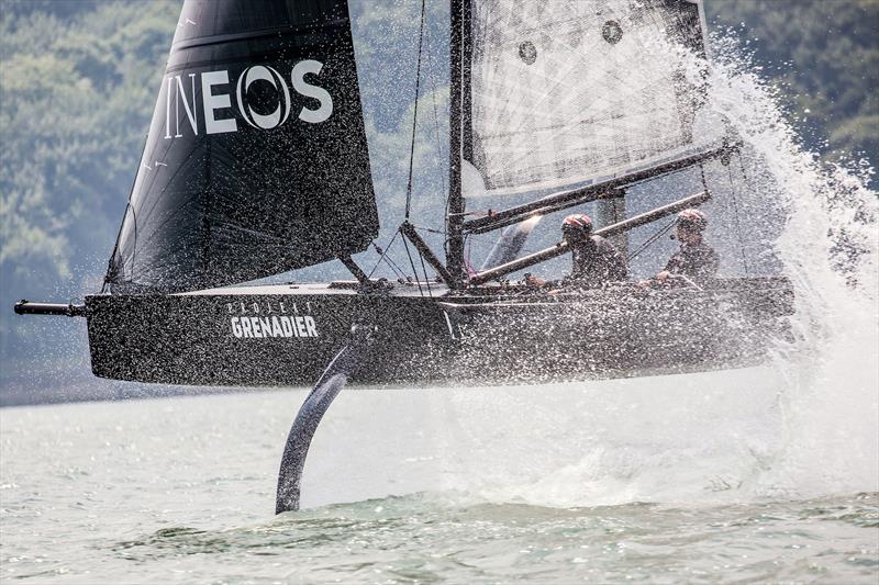 Ben Ainslie and Giles Scott sail T5 (surrogate Quant 28 mimicing the AC75) in the Solent - photo © HARRY KH / INEOS TEAM UK