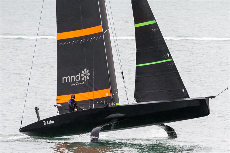 Peter Burling on the helm while Te Kahu climbs - July 21, 2020 photo copyright Richard Gladwell / Sail-World.com taken at Royal New Zealand Yacht Squadron and featuring the AC75 class