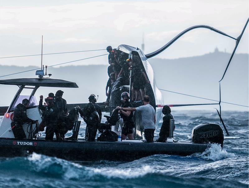 Boat Zero got knocked flat by the weather bomb - Alinghi Red Bull Racing - Barcelona- August 2022 photo copyright Alinghi Red. Bull Racing taken at Société Nautique de Genève and featuring the AC75 class