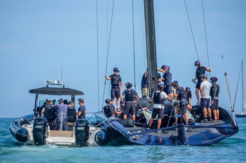 Alinghi Red Bull Racing preparing to sail in light winds - First sailing day - August 31, 2022 - Barcelona photo copyright Alinghi RBR taken at Société Nautique de Genève and featuring the AC75 class
