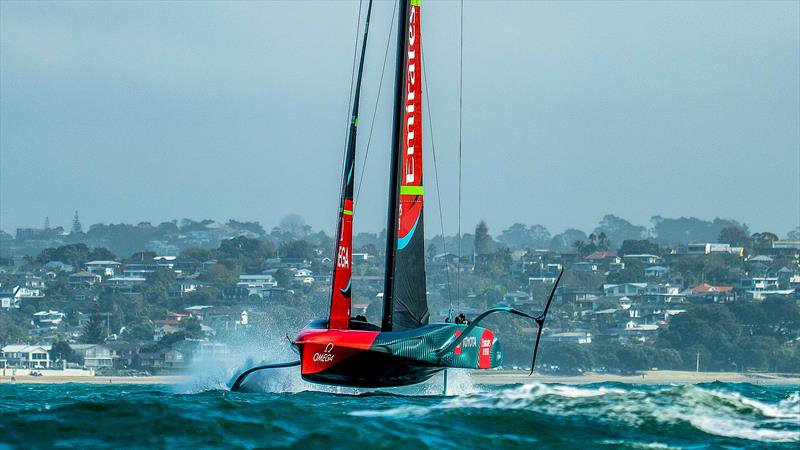 Emirates Team New Zealand - AC75 -  Day 13 - April 19, 2023 - Hauraki Gulf photo copyright Adam Mustill / America's Cup taken at Royal New Zealand Yacht Squadron and featuring the AC75 class