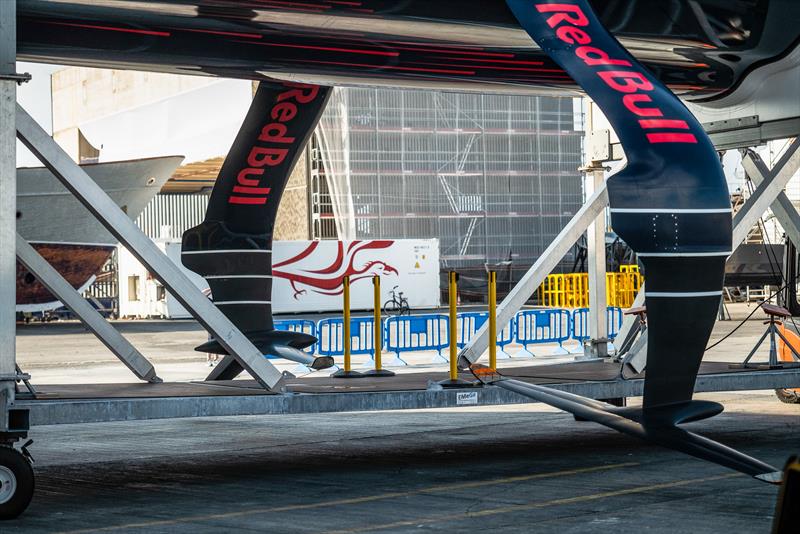 American Magic foils to port and ETNZ foil to starboard.  Alinghi Red Bull Racing - AC75  - Day 69 - June 15, 2023 - Barcelona photo copyright Alex Carabi / America's Cup taken at Société Nautique de Genève and featuring the AC75 class