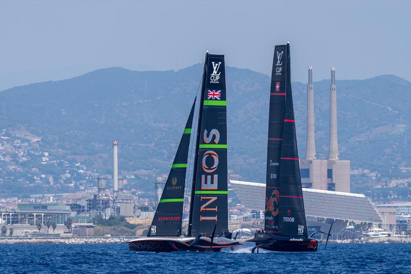 INEOS Britannia and Alinghi Red Bull Racing training in Barcelona ahead of the America's Cup Preliminary Regatta - photo © Ian Roman / America's Cup