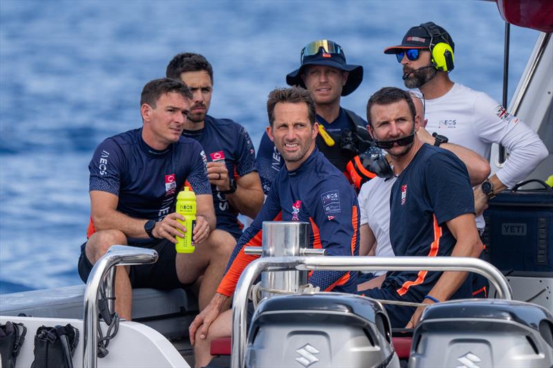 front row (l-r) Dylan Fletcher, Ben Ainslie and Giles Scott - photo © Ian Roman / America's Cup