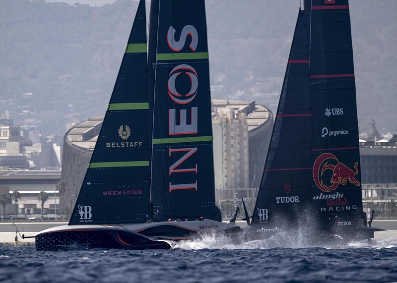 INEOS Britannia vs. Alinghi Red Bull Racing on Louis Vuitton Preliminary Regatta Barcelona Day 3 - August 24th 2024 - photo © David Maynard / www.alleycatphotographer.com