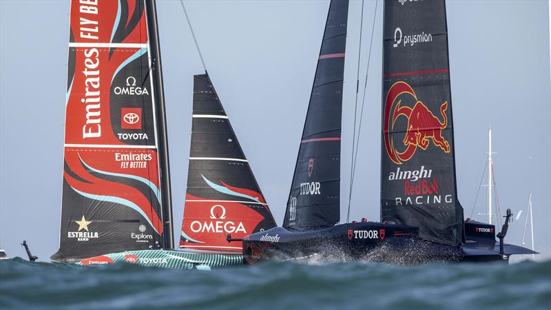 Emirates Team New Zealand vs. Alinghi Red Bull Racing on Louis Vuitton Cup Round Robin Day 7 - 7th September 2024 photo copyright David Maynard / www.alleycatphotographer.com taken at  and featuring the AC75 class