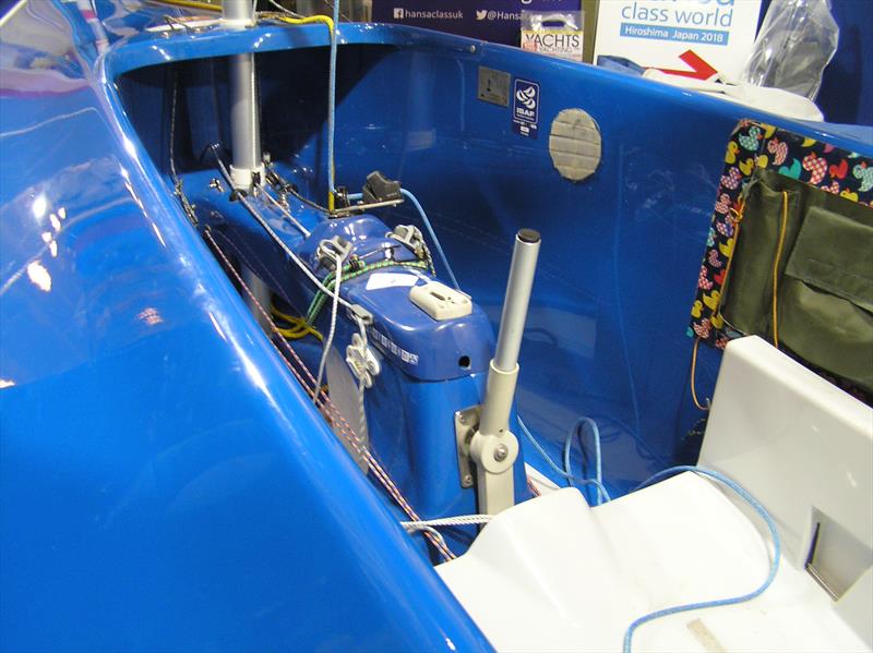 Seat and steering inside a single-person Hansa class dinghy photo copyright Magnus Smith taken at RYA Dinghy Show and featuring the Hansa class