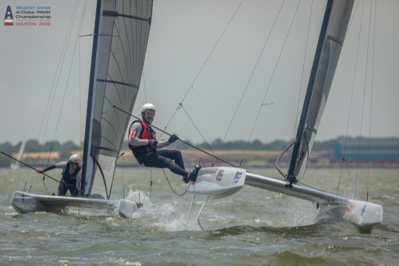 Bundy flies to his win in the last race as Ravi gybes into position to win his first World Title at the Beacon Group A-Class Catamaran World Championships in Texas - photo © Gordon Upton / www.guppypix.com