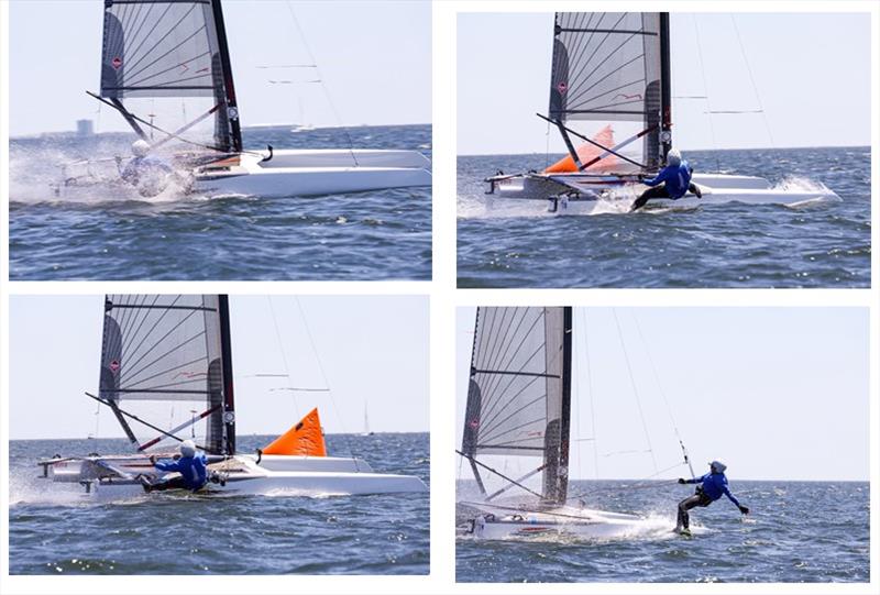 Richard Stevens (USA 294) finds his footing (or not) - A-Class Catamaran North American Championships - photo © Tim Ludvigsen