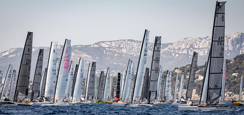 A-Class Cat Worlds photo copyright Gordon Upton / www.guppypix.com taken at Centro Velico Punta Ala and featuring the A Class Catamaran class