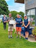 Ajax Nationals at Harwich: Derek and Chris Mayhew, winners of Du Sautoy Tray, second in National Championship in Indefatigable with class captain Jackie McKellar © Hazel Mayhew