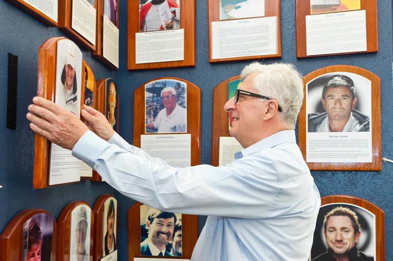 Luna Rossa Challenge Patron, Patrizio Bertelli, who is also CEO of the Prada Group, sponsor of the 36th America's Cup and Prada Cup challenger selection series adjusts his plaque in the America's Cup Hall of Fame photo copyright America's Cup Hall of Fame taken at  and featuring the ACC class