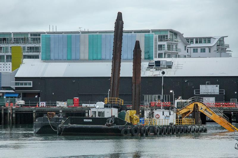 Dredging alongside Hobson Wharf- America's Cup base development - Wynyard Edge Alliance - Update March 28, 2019  - photo © Richard Gladwell