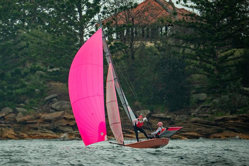 B14 NSW State Titles at Woollahra Sailing Club - Richie and Lissa sailing in The Nude (AUS800) on Day 2 - photo © DarcNmedia / www.instagram.com/darcn_media/