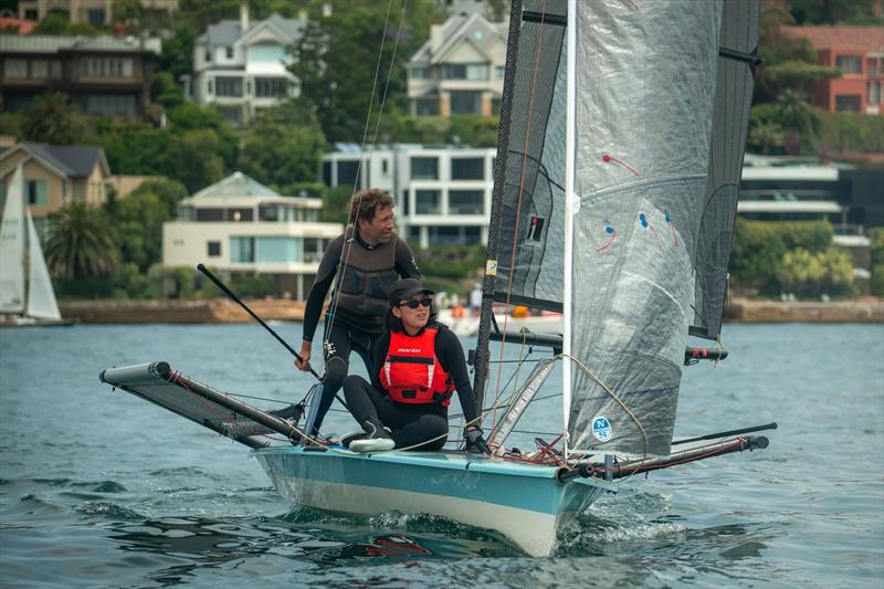 B14 NSW State Titles at Woollahra Sailing Club - Tim and Katy sailing in B Flat (AUS353) finding the wind on Day 2, going on to win the event on handicap - photo © DarcNmedia / www.instagram.com/darcn_media/