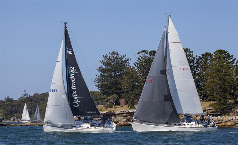 Speedwell finally gets around Ausreo on the Western side of Shark Island, whilst other non-spinnaker competitors make for the turning mark at the Southern tip of the island photo copyright John Curnow taken at Cruising Yacht Club of Australia and featuring the Beneteau class