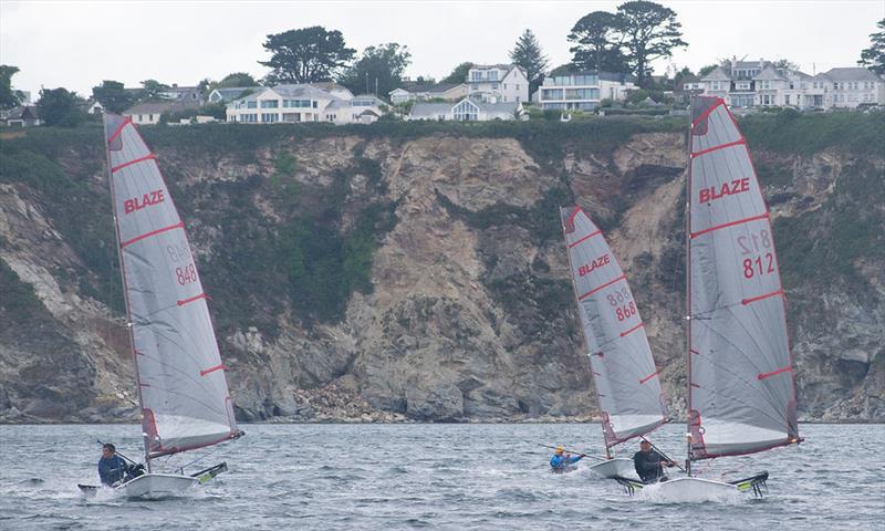 Alan Harris, Chris Smart and Stacey Bray (left to right) at Western Championship - noone's giving up without a fight photo copyright Porthpean SC taken at Porthpean Sailing Club and featuring the Blaze class