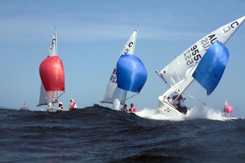 Executioner (G Hooper and E Newstead) did a bit of rock and rolling as waves built up on the Derwent - International Cadet National Championships photo copyright Pete Harmsen taken at Sandy Bay Sailing Club and featuring the Cadet class