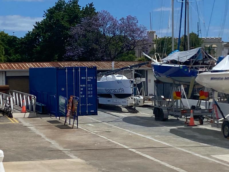 The 40ft blue GBR container with 8 cadets and a rib inside it - photo © Neil Collingridge