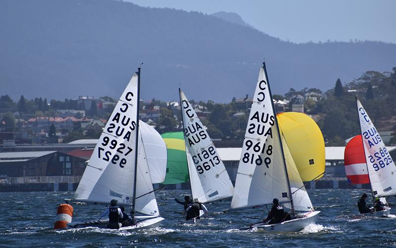 L to R Cadets Squid, Little Devil, Schmoken and Tsunami competing in the Banjo's Shoreline Crown Series Bellerive Regatta photo copyright Jane Austin taken at Bellerive Yacht Club and featuring the Cadet class