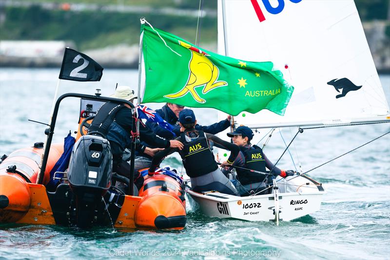 Josh Garner and Jack Benyan from Australia win the ABP Cadet class World Championship in Plymouth photo copyright Paul Gibbins Photography taken at Plymouth Youth Sailing Club and featuring the Cadet class