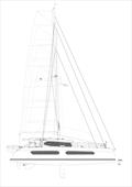 Starboard view -Technical drawing - Hu'chu 55ft performance catamaran