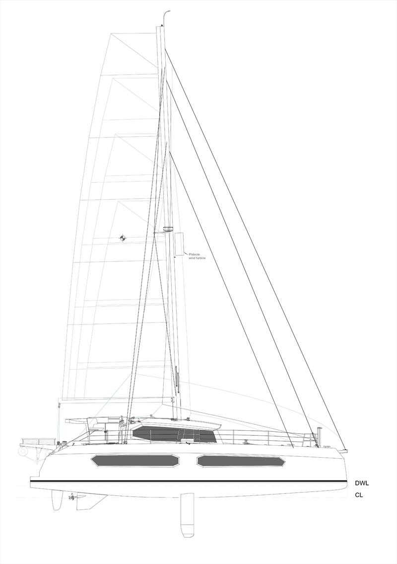 Starboard view -Technical drawing - Hu'chu 55ft performance catamaran photo copyright iYacht GmbH taken at  and featuring the Catamaran class