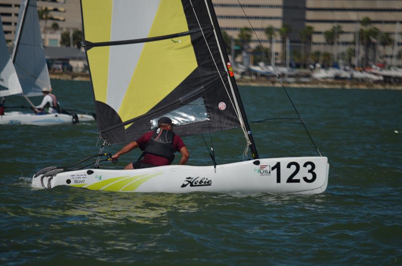 Singlehanded Hobie Wave racecourse action photo copyright Hobie Wave Class taken at Atlantic Yacht Club, New York and featuring the Catamaran class