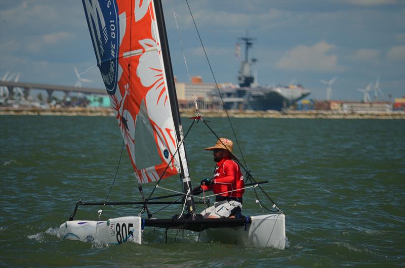 Singlehanded Hobie Wave racecourse action photo copyright Hobie Wave Class taken at Atlantic Yacht Club, New York and featuring the Catamaran class